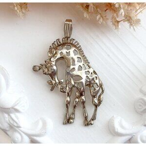 Sterling Silver Hand Wrought Cutout Giraffe Figural Jumbo Vintage Pendant